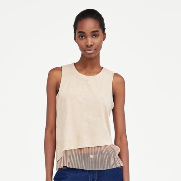 CONTRASTING FAUX SUEDE TOP ZARA - Picture 2 of 6